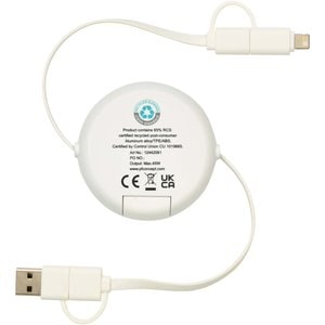 Alasia 5-in-1 100 cm recycled plastic and aluminium retractable data sync and 45W fast charge cable - EgotierPro 124420