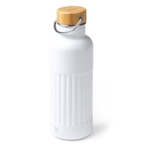 Stamina BI1793 - NOBUK Thermal bottle in recycled 304 stainless steel with double-walled bevelled design and bamboo lid