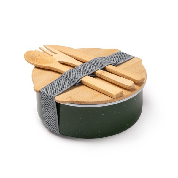 Stamina FI1646 - EVELIN Ceramic-coated metalllic lunch box with bamboo lid and elastic tightening strap