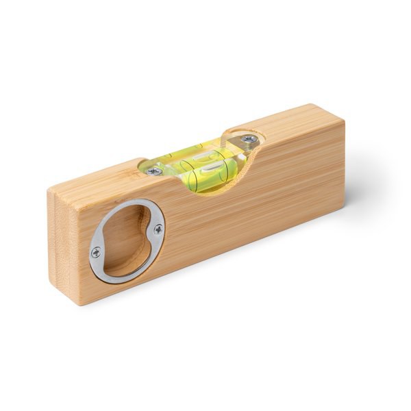 CIROK Bubble level made from bamboo with a metal bottle opener built into the body